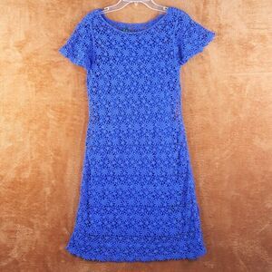 LAUREN RALPH LAUREN Womens Dress Small Blue Sheath Pullover Crochet Lined Midi